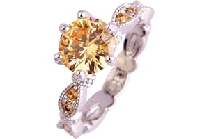 Lozeux Silver Plated Ring Round Cut Created White Topaz Cubic Zirconia Filled Engagement Wedding Proposal Promise Band for Women Bride Lovers Jewelry