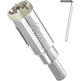 Qjaiune 3/4 Inch Diamond Hole Saw with Pilot Drill Bit | 40mm Cutting Depth, 3/8 Triangular Shank, Nickel-Plated Carbon Steel, Chip Removal Holes, for Glass Tile Marble Granite