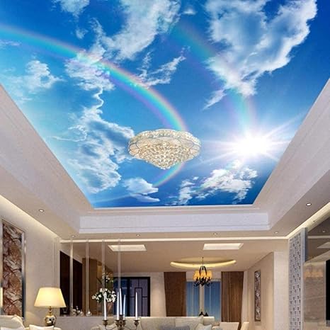 Amazon Co Jp カスタム写真3d虹青空白い雲日光天井壁画リビングルームベッドルーム天井装飾壁紙絵画 450x300cm ホーム キッチン