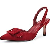 Coutgo Womens Slingback Heels Kitten Heel Pumps Dress Shoes Sling Back Closed Pointed Toe Suede Wedding Party Sandals