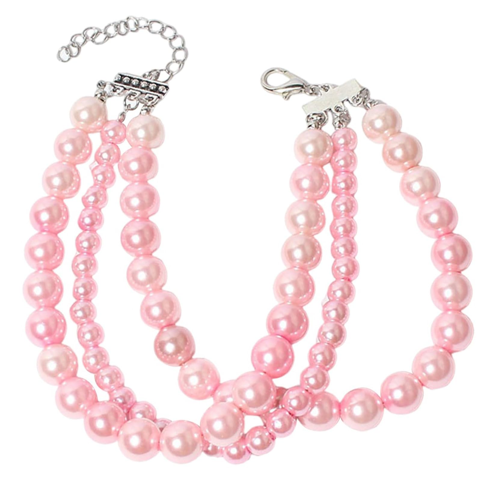 Generic Dog Necklace Fancy 3 Rows Pearl Pink, Pet Pearl Necklace, Cute Pet Collar, Pearls Charms, Cat and Dog Jewelry, Pet Costume Accessories