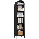 Aobabo Tall Narrow Arched Bookshelf, 72.8" H Metal Arch Display Bookcase with 4 Adjustable Shelves, Open Display Arched Bookcase for Dining Room, Home, Office, Assembly Required, Black