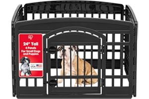 IRIS USA 24" 4-Panel Dog Playpen with Door, 35 x 35 x 24, Puppy Playpen, Dog Play Pen Indoors, Pet Fence, Puppies/Small Dogs, Black