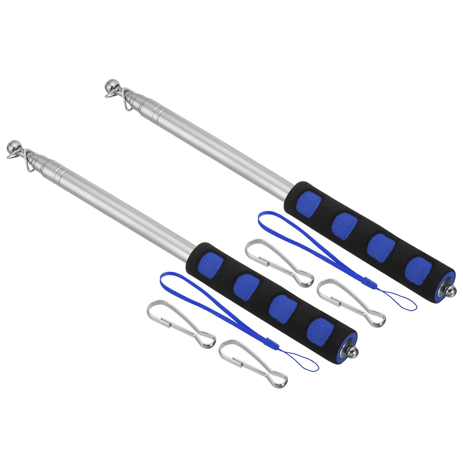 PATIKIL 2M/6.5Feet Telescopic Handheld Flagpoles, 2Set Retractable Teachers Pointer Stick Banner Flag Pole with Sponge Handle for Tour Guide Teaching Blue