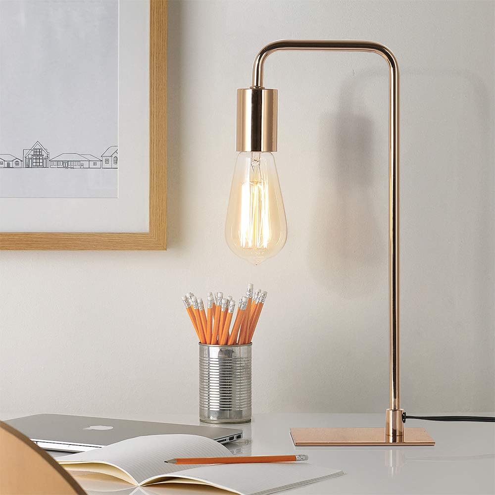 Industrial Table Lamp, Modern Vintage Nightstand Bedside Desk Lamp for Bedroom, Guest Room Metal, Gold
