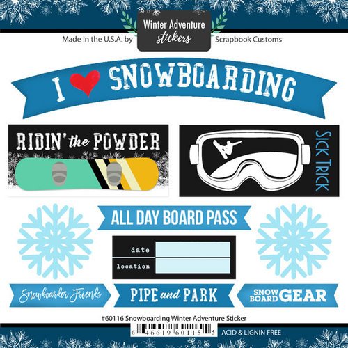 Snowboarding Winter Adventure Cardstock Scrapbook Stickers (61164)