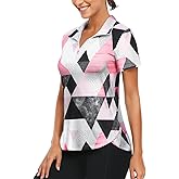 Vldnery Womens Golf Polo Shirts Quarter Zip Up Short Sleeve Printed Clothes Moisture Wicking Tennis Active Workout Tops