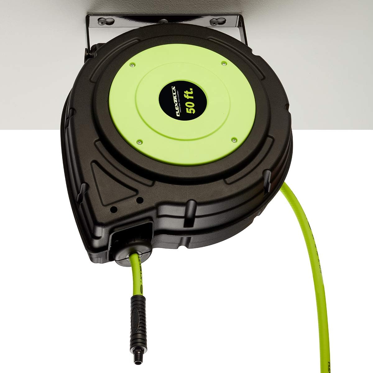 Flexzilla Retractable Enclosed Plastic Air Hose Reel, 3/8 in. x 50 ft, Heavy Duty, Lightweight, Hybrid, ZillaGreen - L8250FZ: Automotive