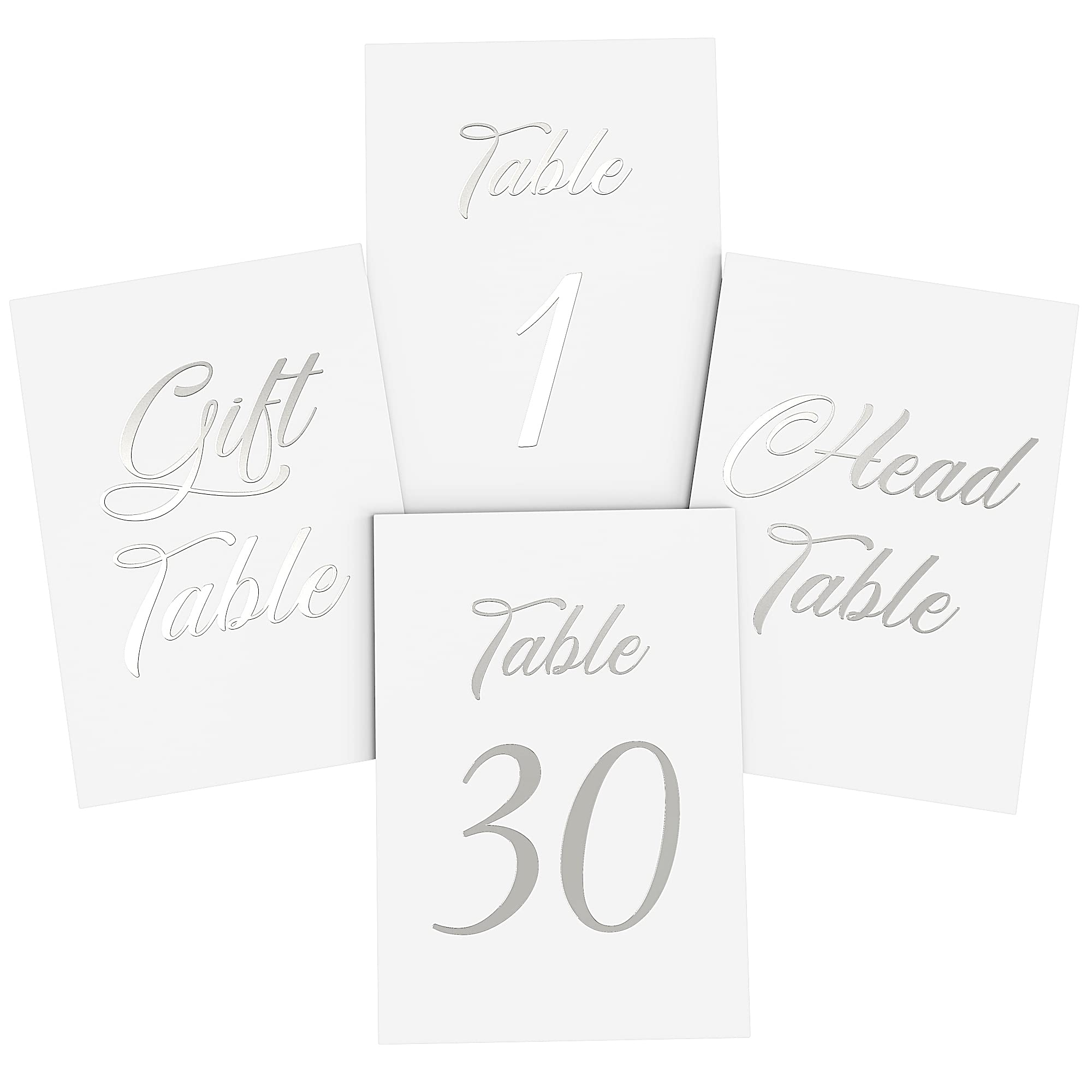 Silver Table Numbers 1-30 for Wedding Reception - (A6 Size) Silver Foil Table Number Cards & Head & Gift Table - Restaurant Table Numbers - Wedding Numbers for Tables Card Stock Wedding Table Numbers