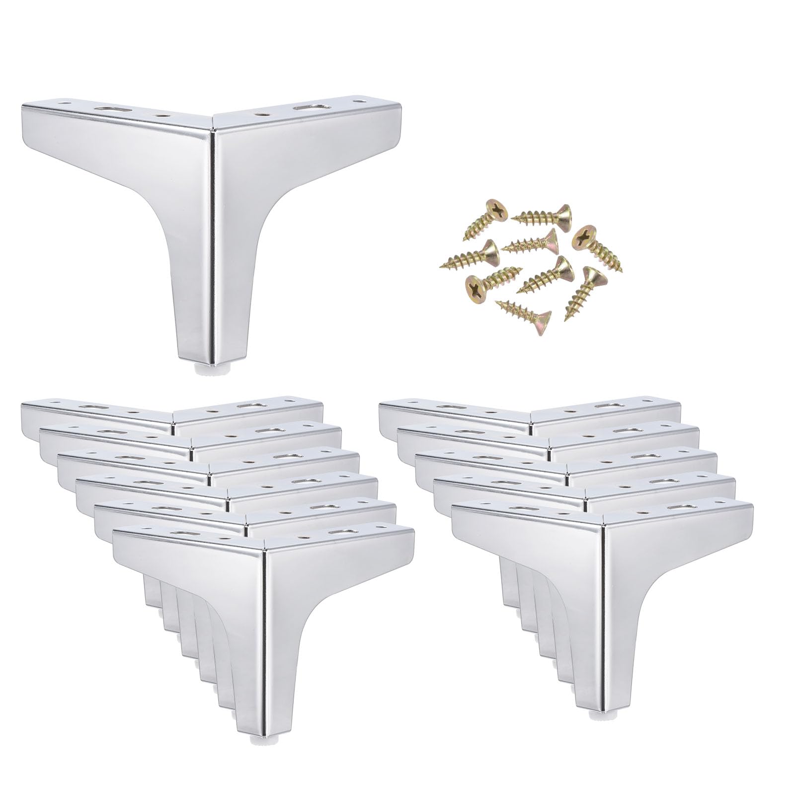 PATIKIL Metal Furniture Legs 4 Inch, 12 Pack Triangle Furniture Feet DIY Replacement Legs Modern Style for Cabinet Cupboard Table Couch Sofa Dresser, Silver