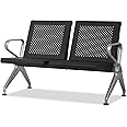 JSUN7 Airport Reception Chair, 2 Seat Waiting Room Chair with Arm, Office Guest Chairs, Solon Bench for Lobby Airport Office Barber Shop Bank and Mall, Black