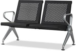 Kinsuite Office Guest Chairs 2-Seat Reception Chairs - Waiting Room Chair with Breathable Mesh & Ergonomic Backrest for Airport Hospital Bank Hall, Black
