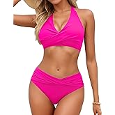 Sopliagon Women's Bikini Sets Twist Front Two Piece Swimsuit Halter Bathing Suit