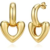 Cicy Bell Heart Earrings for Women 18k Gold Plated Trendy Chunky Luxurious Glossy Statement Drop Earrings for Gifts