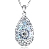 POTOPYY Teardrop Filigree Moonstone Necklace 925 Strerling Silver Hamsa/Tree of Life/Evil Eye Necklace Protection Pendant Protection Moonstone Jewelry Christmas Gifts for Women