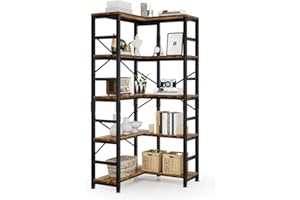 NUMENN 5 Tier Corner Bookshelf, Modern Corner Bookcase, Large Open Shelf Bookcase, Tall Bookshelves Storage Display Rack for Bedroom, Living Room and Home Office, Vintage