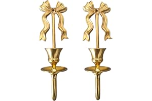 TerkCo Brass Wall Candle Sconces Wall Decor Set of 2,Antique Gold Bowtie Candle Stick Holders,Wall Mounted Wall Decoration,for Living Room,Dining Room, Bedroom（No Candle (Gold 1)