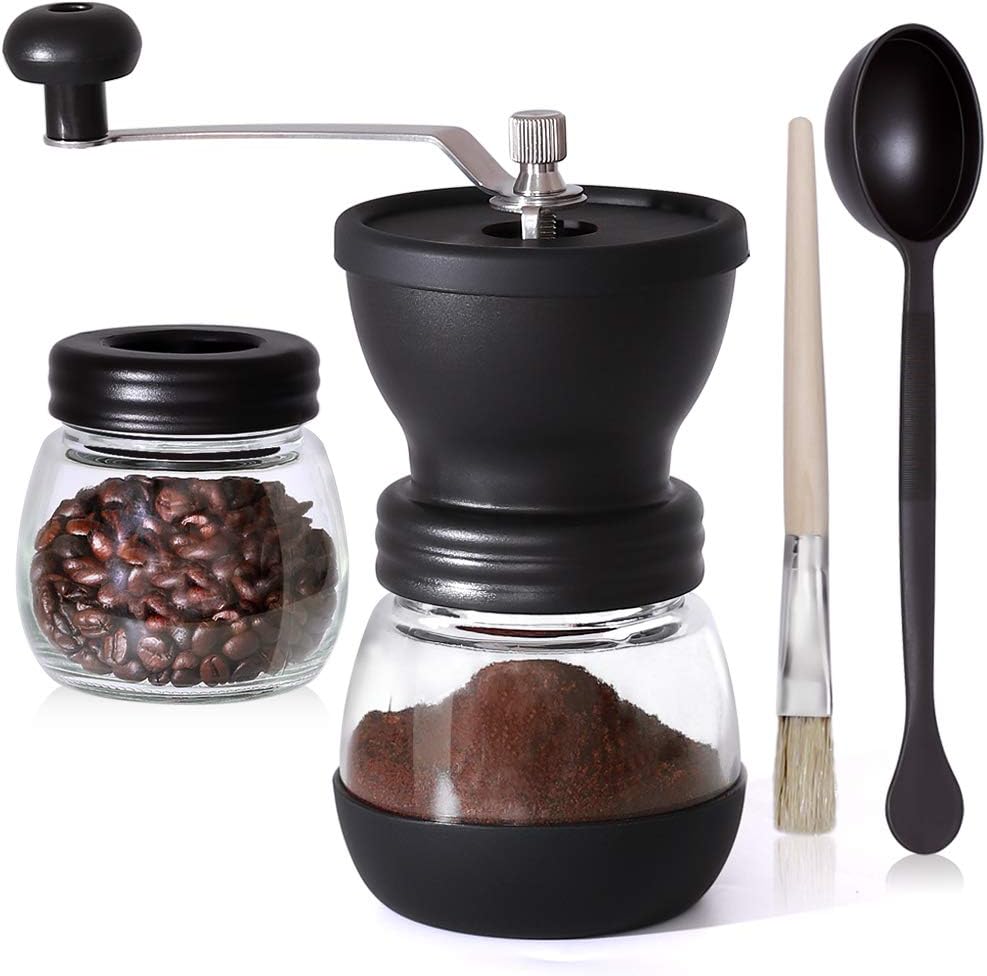Manual Coffee Grinder Adjustable Coarseness Ceramic Mill Hand Coffee Mill with Two Glass Jars