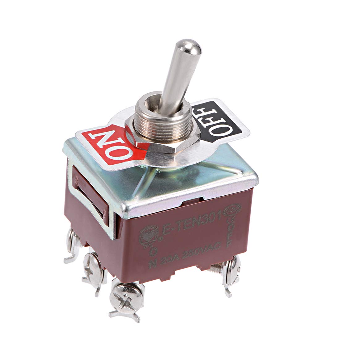 sourcing map DPDT Latching Rocker Toggle Switch Heavy-Duty 20A 250V 6P ON/Off Metal Bat 1pcs