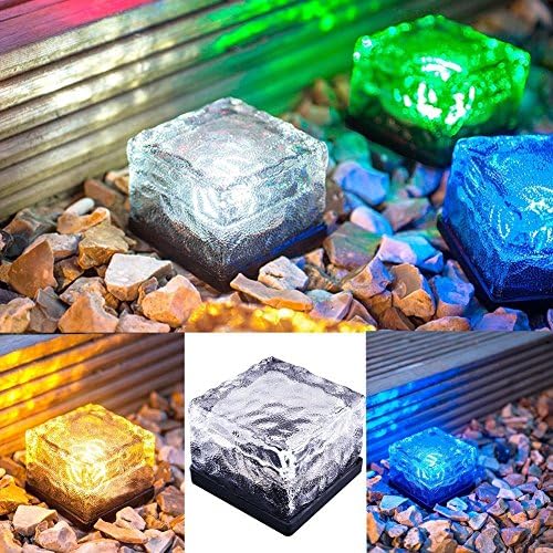 RivenAn Outdoor Waterproof Solar Path Ice Cube Rocks LED Frosted Glass Brick Paver Light for Path Road Square Yard (RGB)