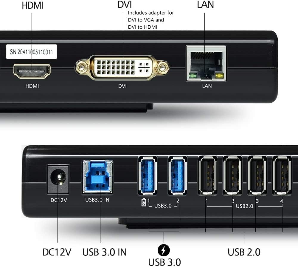 WAVLINK USB 3.0 Universal Laptop Docking Station Dual Display with HDMI & DVI/VGA with Gigabit Ethernet, 6 USB Ports, Audio for Laptop, Ultrabook and PCs, More Efficient Home Office: Computers & Accessories