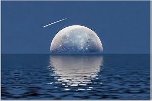 MONRODA Full Moon Aquarium Background, Durable PVC Adhesive Backdrop Aquarium Poster Fish Tank Backgrounds Decorative Paper 20.4x48.8inch, Blue Ocean Waves Seabirds