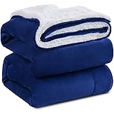 KAWAHOME Sherpa Fleece Queen Size Blanket for Bed - Extra Warm and Heavy Thick Blankets for Winter, Super Soft 500GSM Plush Blanket, 90"X 90" Navy Blue