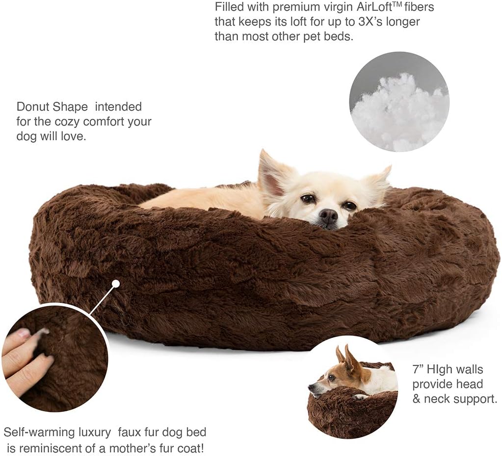 Best Friends by Sheri Luxury Faux Fur Donut Cuddler (23x23), Dark Chocolate - Small Round Donut Cat and Dog Cushion Bed, Orthopedic Relief : Pet Supplies