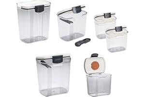 Progressive International Prepworks ProKeeper Kitchen Clear Plastic, Airtight Food, Flour and Sugar Storage Container Set, 6 Piece, White