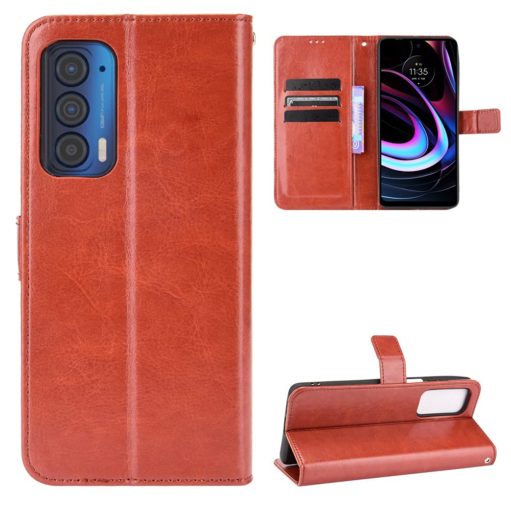 Motorola Edge 2021 Case [Wallet Case] [Kickstand] [Card Slots] [Magnetic Flip Cover] Compatible with Motorola Edge 2021 Smartphone(Brown)