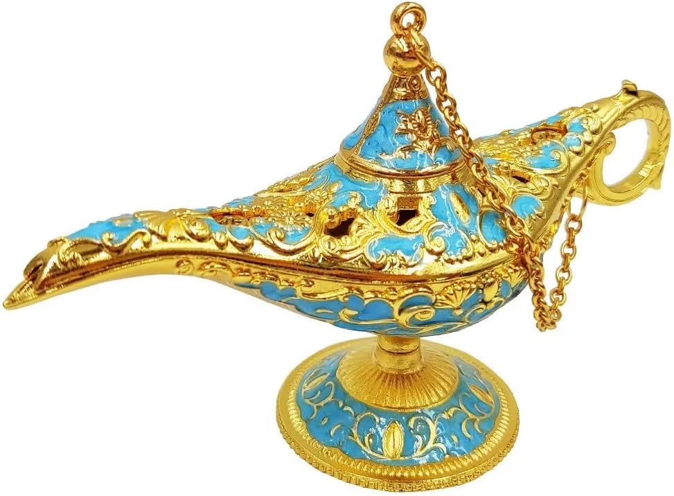 Oil Lamps & Accessories - Hourwof Aladdin Genie Lamp Vintage Legend Aladdin Magic Lamp Wishing Light Arabian Costume Props Party Wedding Table Decoration Birthday Gift,Small Lake Blue