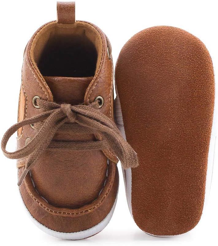 Baby Boys Girls Anti-Slip Lace Up Sneaker First Walkers Real Leather Shoes
