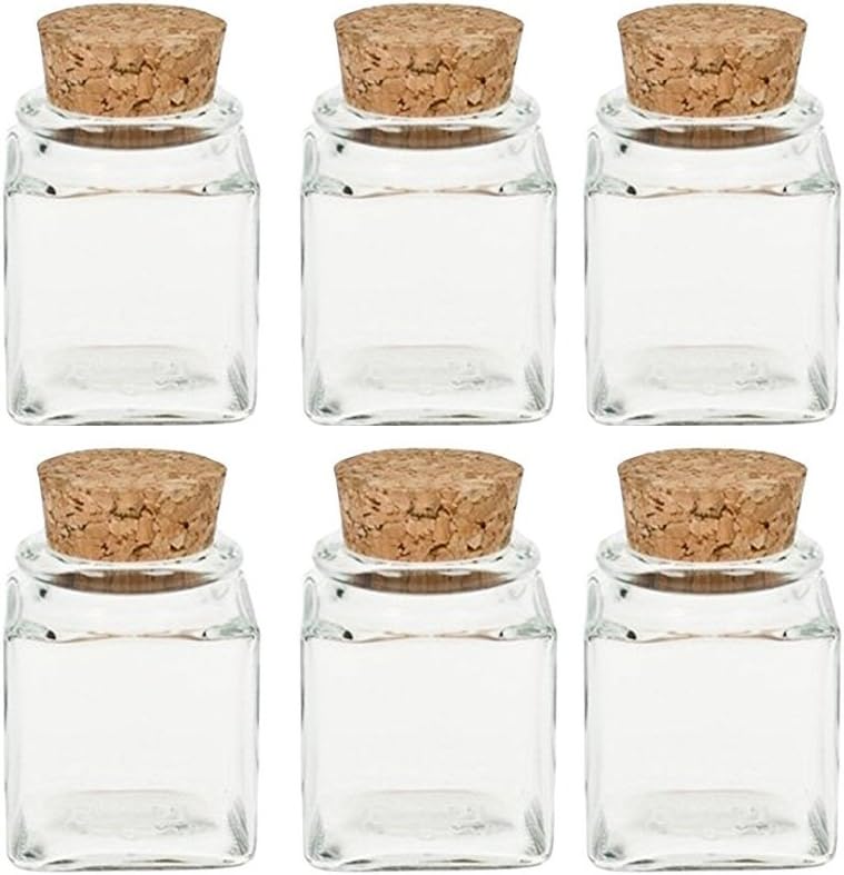 hocz Spice Jars Set with Press Corks | 6 Pieces | Capacity 50 ml | Cub Square High Quality Glass | Glass Jar Glass Jar Ideal for Salt Pepper Sunflower Seeds Pumpkin Seeds Candies Sweets Cork Jars