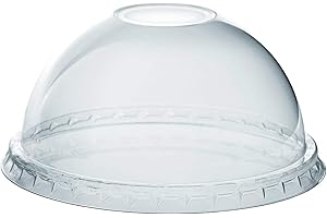 GUSTO [100 Count] Clear (No hole) Dome PET Plastic Lids 98mm Rim for 12, 16, 20 & 24 oz. Milkshake Cups (Formerly Comfy Package)