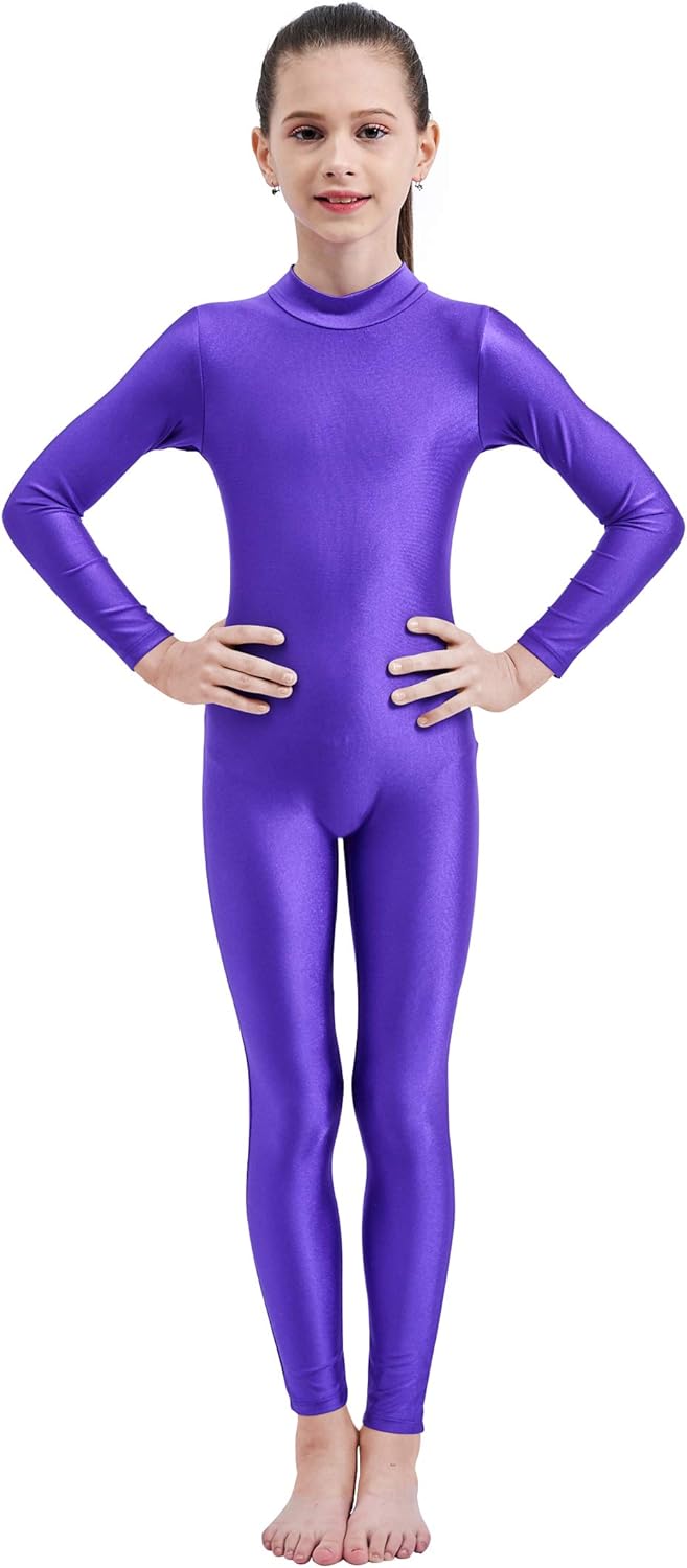 Mvefward Kids High Neck Zip Long Sleeve Spandex One Piece