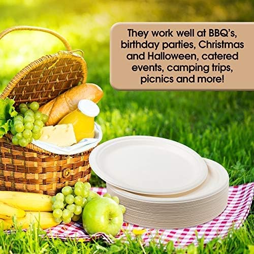 HAAGO 50 Strong Compostable Sugarcane Plates, 26 cm / 10" Dinner Plate, Heavy Duty, Grease- & Leak-Proof Paper Plates - Image 4