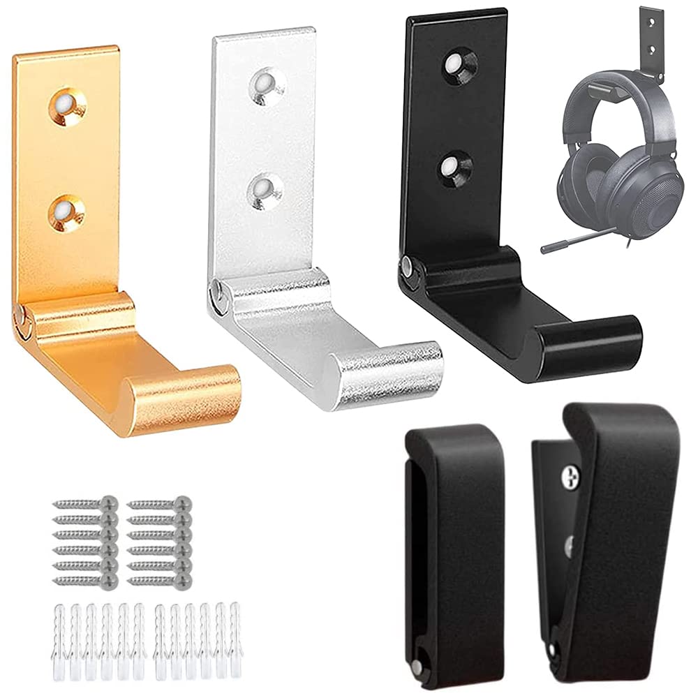 LWZko 3 Pieces Wall Mount Hook, Foldable Wall Hook, Headset Wall Hanger, Aluminum Alloy Hook, Aluminum Alloy Creative Invisible Coat Hook with Screws for Office, Kitchen, Bathroom, Bedroom(3 Colors)