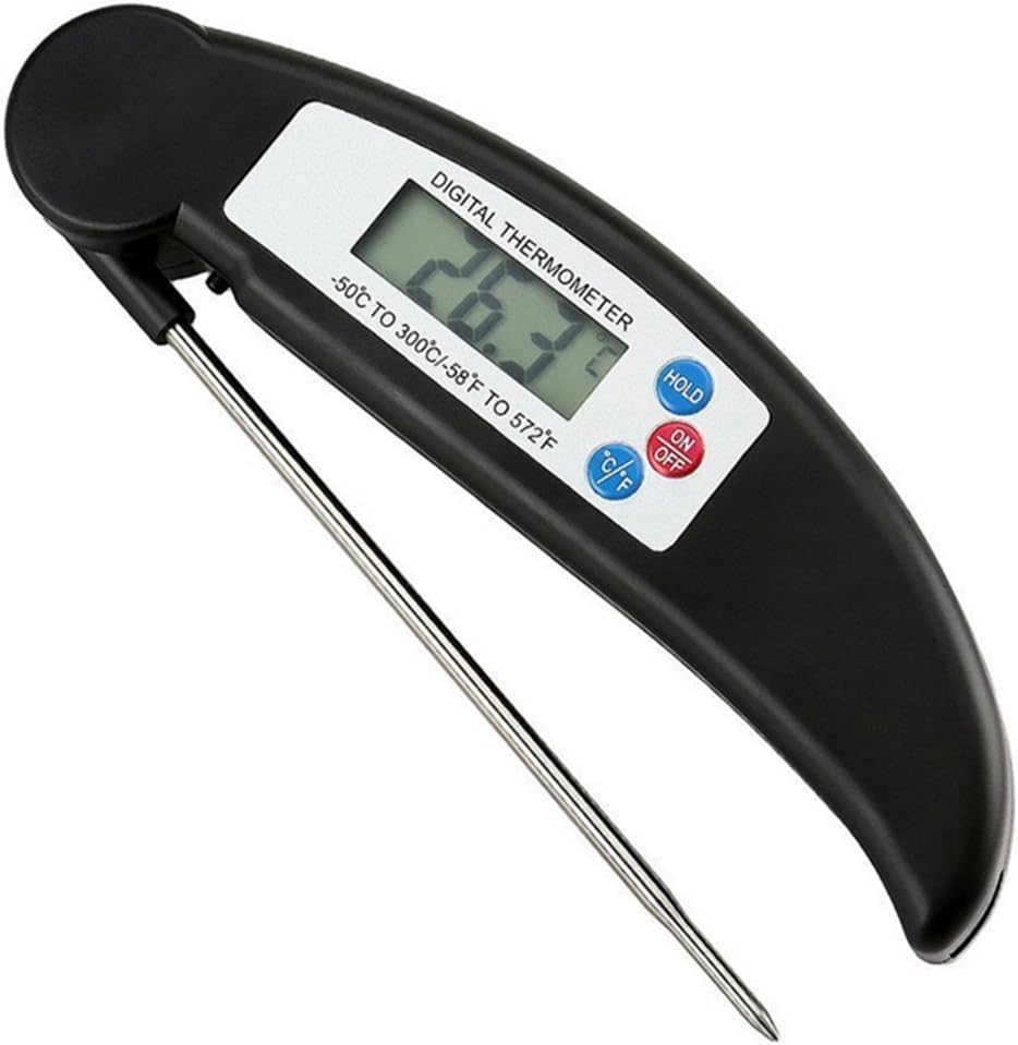 Digital Meat Thermometer - Instant Read Electronic Grill Temperature Measuring Tool Foldable Food Grade Stainless Steel Probe for Cooking and BBQ (Black)
