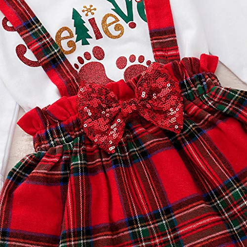 Mayunn 3-Pieces Infant Baby Girls Christmas Letter Romper+Plaid Suspender Skirts+Headbands Outfits Sets Clothes (3Months-3Years) - Thumbnail 6