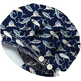 DELORIGIN Bouffant Scrub Caps Cotton Nurse Scrub Hats with Button Sweatband Adjustable Surgical Caps for Unisex Cooking