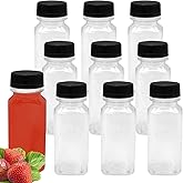Auvotuis 10 PCS 6 oz Plastic Juice Bottles Empty Clear Milk Bottles with Lids, Beverage Containers for Juice, Milk and Other Drink