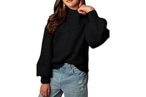 rrhss Girls Mock Neck Loose Knit Sweaters Kids Long Sleeve Slouchy Warm Cute Fashion Pullover Tops 5-14 Years