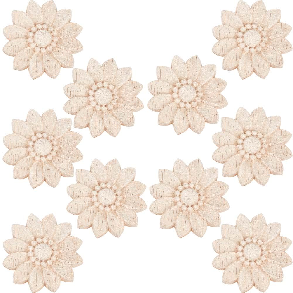 GORGECRAFT 10Pcs 50mm Wooden Onlays Wood Appliques Carved Flower Decals Unpainted Carvings Small Ornament Piece Corner Edge Applique Crafts Addition for Door Cabinet Furniture Home DIY Decors