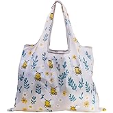 CREATCABIN Christmas Reusable Grocery Bag Foldable Shopping Bags Large Totes with Handles Heavy Duty Washable Polyester Gifts