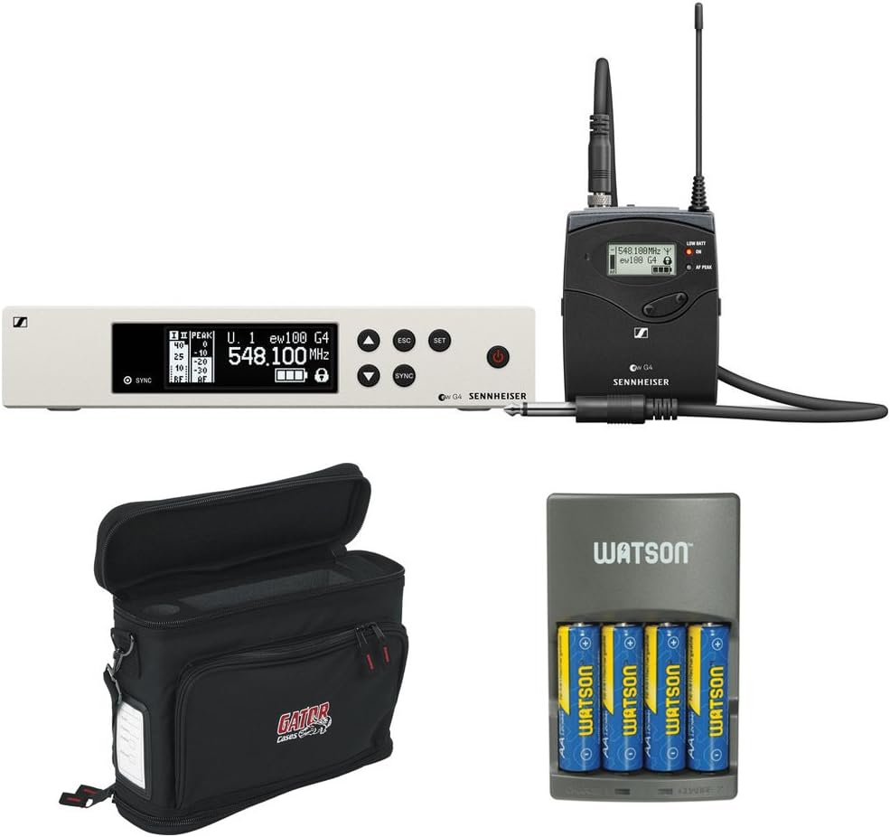 Sennheiser ew 100 G4 Wireless Instrument System with Ci 1 Guitar Cable A: (516 to 558 MHz) Plus Gator Cases GM-1W Wireless Mobile Pack and 4-Hour Rapid Charger (4 AA NiMH Batteries)