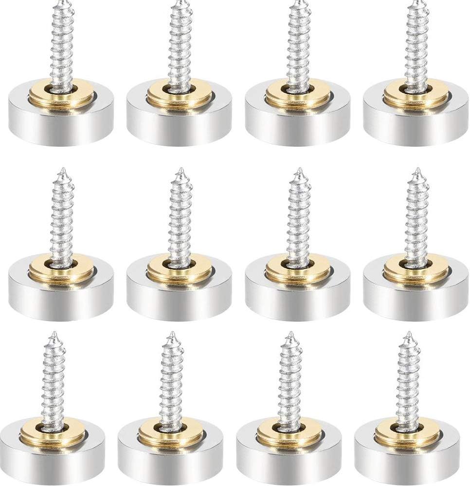 YUE Qin 12 Pcs Mirror Screw Caps Stainless Steel Mirror Nails,Brass