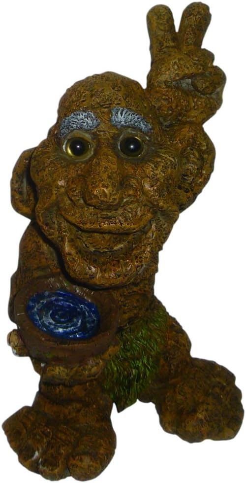 24231 Grandpa Peace Sign Garden Statue Figurine, Medium, Brown/Grey