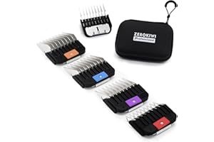 ZEROKIWI 4 Pieces Professional A5 Style Animal Clipper Stainless Steel Color-Coded Attachment Guard Guide Combs Set, 1/8", 1/4", 3/8", 1/2" Compatible with Wahl KM Series Oster A5 Andis AG BG Pet Groomers