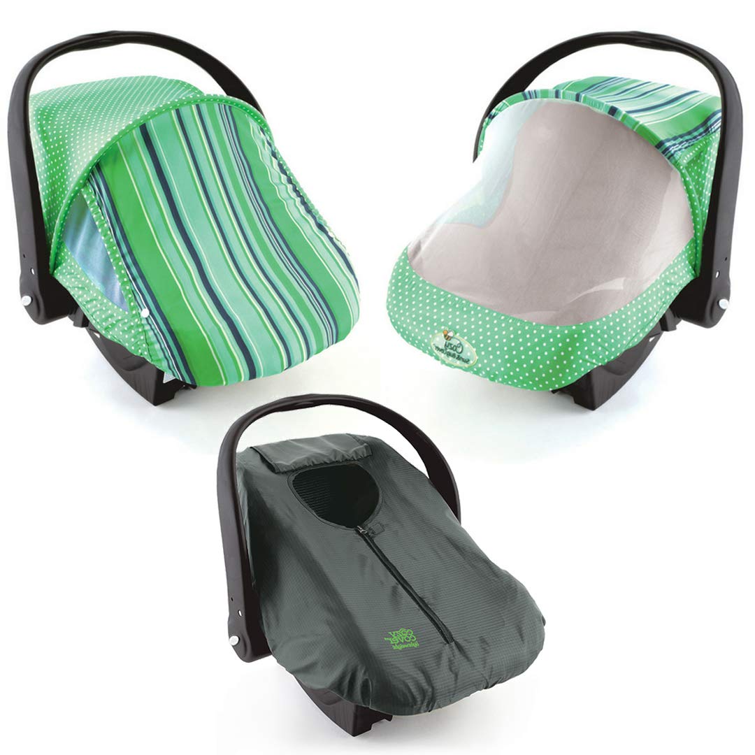 Cozy Combo Pack (Green Stripe) – ‘Sun & Bug Cover’ Plus ‘Cozy Cover’ Infant Carrier Covers - Trusted By Over 5 Million Moms Worldwide – Protects Your Baby From Mosquitos, Insects, the Sun, Wind & Rain