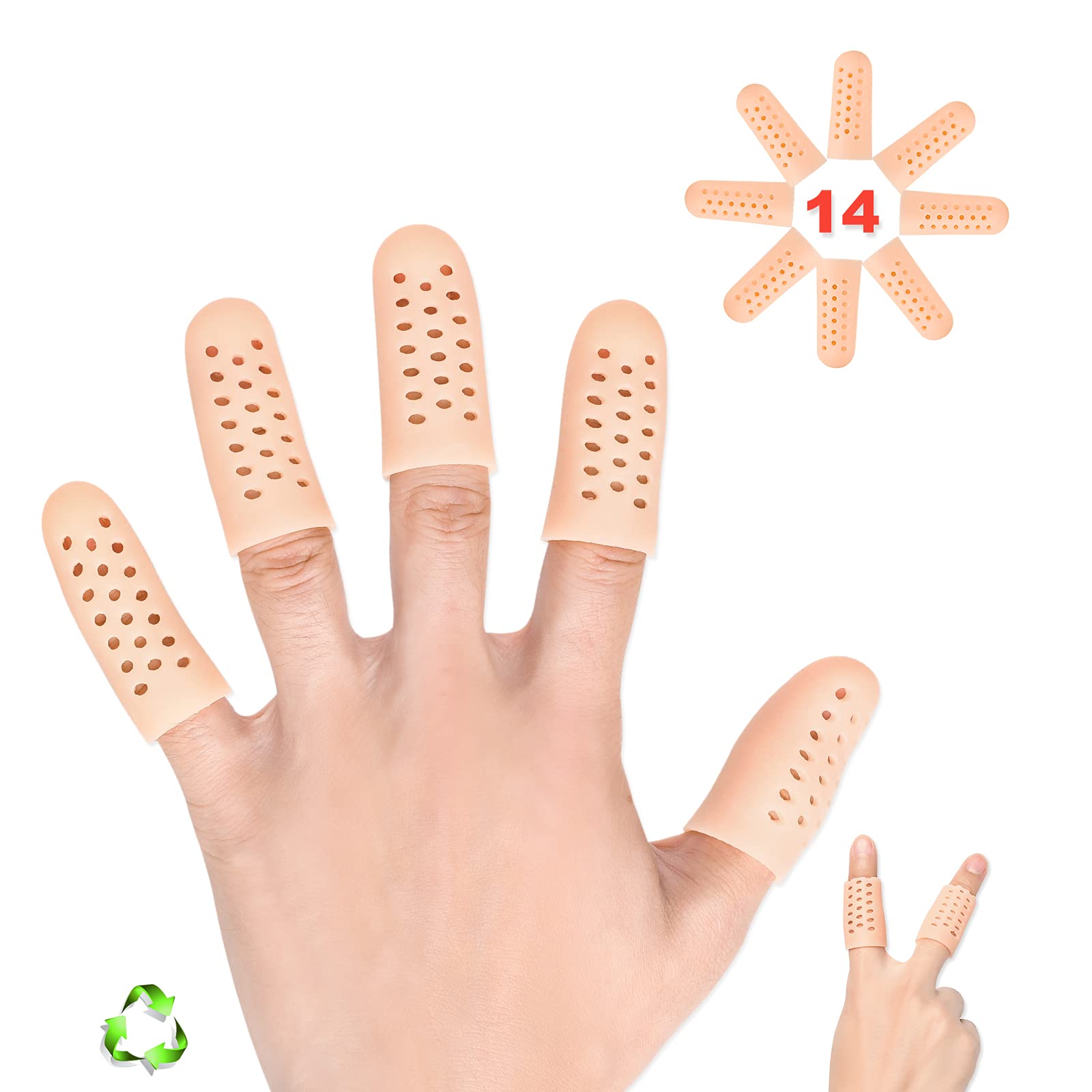 Pnrskter Finger Protectors, 14Pcs Silicone Finger Cots Thumb Protector for Arthritis, Cracking, Pain Relief